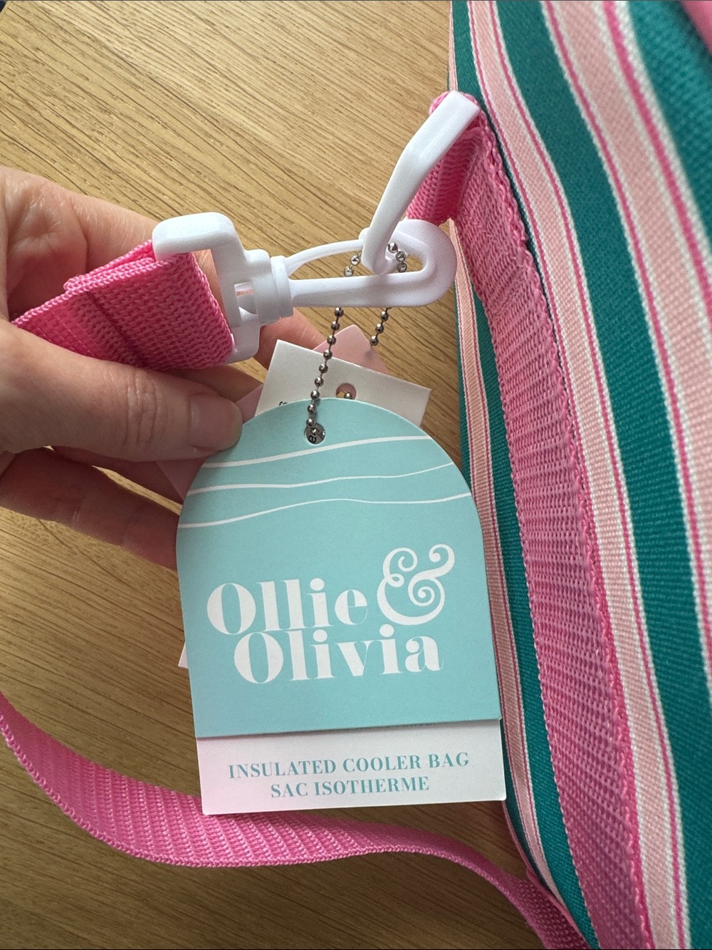 Ollie & Olivia Striped Pink Teal Lunch Cooler Crossbody Bag - Picture 3 of 9